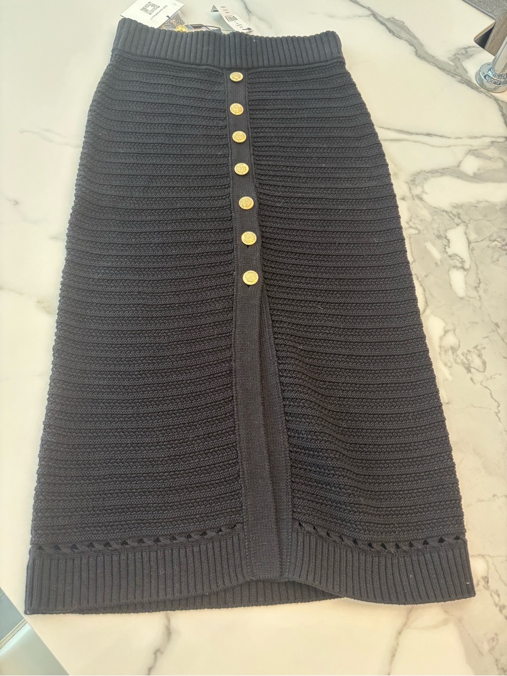TOCCIN black  Knit Midi Skirt with Gold Buttons - Picture 3 of 4